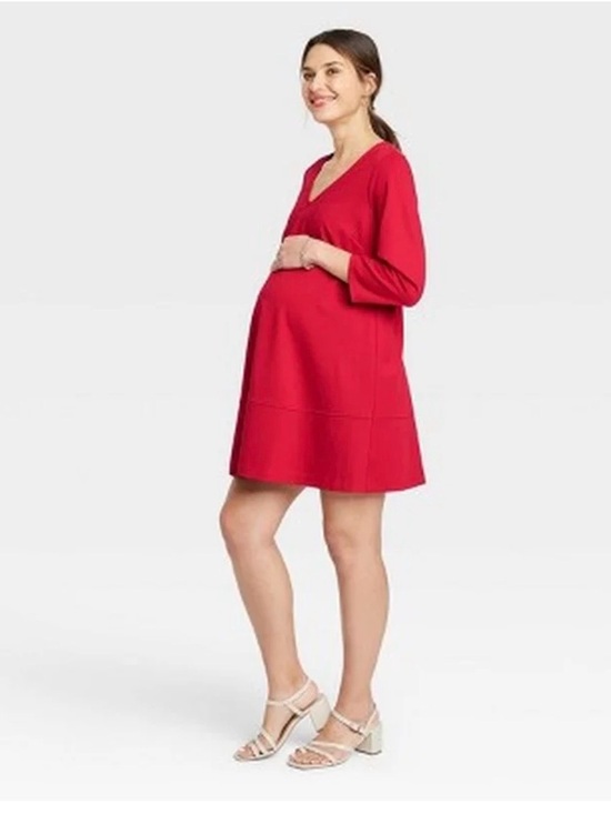 The Nines by HATCH Dresses & Skirts - The Nines by HATCH Red V-Neck Mini Maternity Dress